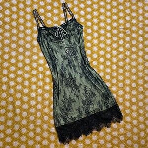 Black Green Lace Slip Overlay Midi Bodycon Dress Cider